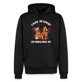 Petit Panda Roux Kawaii - Sweat à capuche Premium bio Homme - noir - Devant - Nico (187cm)