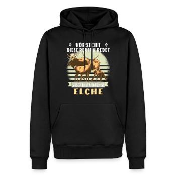 PERSON REDET SPONTAN ÜBER ELCHE - Männer Premium Bio Hoodie - Schwarz - Vorne - Nico (187cm)