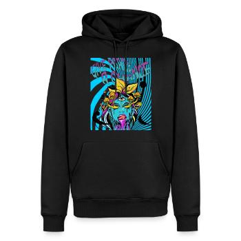 Trippy Woman GOA - Men’s Premium Organic Hoodie - black - Front - Nico (187cm)