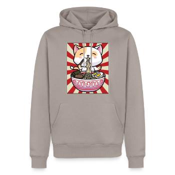 Niedliche Katze Ramen Nudeln Japan - Männer Premium Bio Hoodie - Taupe - Vorne - Nico (187cm)
