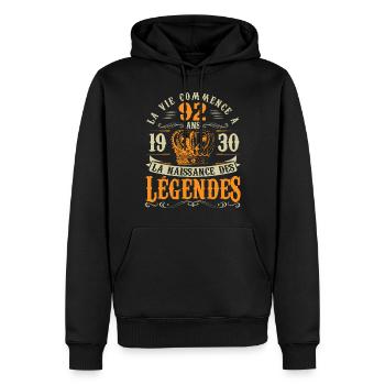 Anniv 92 ans Anniversaire 1930 - Sweat à capuche Premium bio Homme - noir - Devant - Nico (187cm)