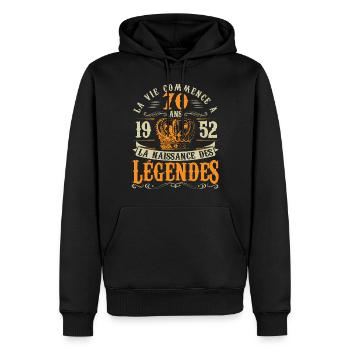 Anniv 70 ans Anniversaire 1952 - Sweat à capuche Premium bio Homme - noir - Devant - Nico (187cm)