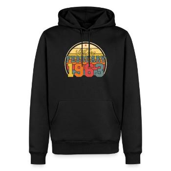 Millésime 1963 en février - Sweat à capuche Premium bio Homme - noir - Devant - Nico (187cm)