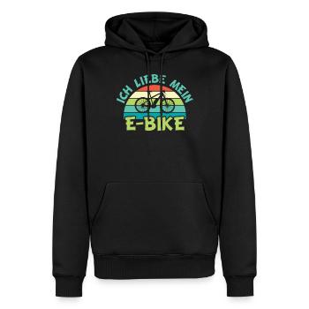 E-Bike | Ich liebe Mein E-Bike - Männer Premium Bio Hoodie - Schwarz - Vorne - Nico (187cm)