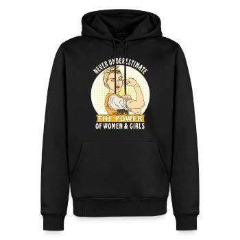 NEVER UNDERESTIMATE THE POWER OF WOMEN & GIRLS - Männer Premium Bio Hoodie - Schwarz - Vorne - Nico (187cm)