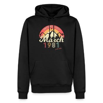 Né en mars 1981 Retro - Sweat à capuche Premium bio Homme - noir - Devant - Nico (187cm)