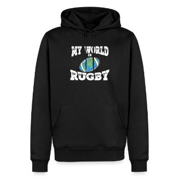 Rugby Amateurs de rugby Joueurs de rugby Entraîneurs de rugby - Sweat à capuche Premium bio Homme - noir - Devant - Nico (187cm)