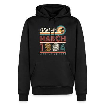 Né en mars 1984 Vintage - Sweat à capuche Premium bio Homme - noir - Devant - Nico (187cm)
