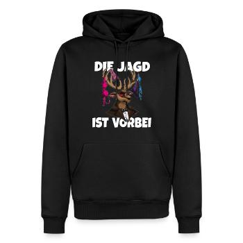Hirschgeweihshirt mit Damenunterwäsche zum JGA - Männer Premium Bio Hoodie - Schwarz - Vorne - Nico (187cm)