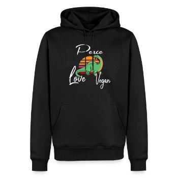 Peace Love Vegan Brontosaurus - Männer Premium Bio Hoodie - Schwarz - Vorne - Nico (187cm)