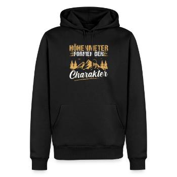 Höhenmeter formen den Charakter Bergsteiger Wanden - Männer Premium Bio Hoodie - Schwarz - Vorne - Nico (187cm)