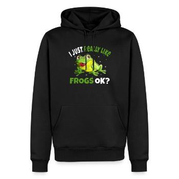 Crapaud J’aime vraiment les grenouilles ok? Motif de grenouille - Sweat à capuche Premium bio Homme - noir - Devant - Nico (187cm)