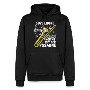 GUTE LAUNE KOMMT MIT DER POSAUNE - Männer Premium Bio Hoodie - Schwarz - Vorne - Nico (187cm)