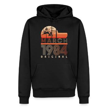 Né en mars 1984 Original Retro - Sweat à capuche Premium bio Homme - noir - Devant - Nico (187cm)