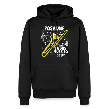 POSAUNE JA DAS MUSS SO LAUT - Männer Premium Bio Hoodie - Schwarz - Vorne - Nico (187cm)