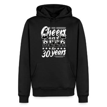 30e anniversaire - Sweat à capuche Premium bio Homme - noir - Devant - Nico (187cm)