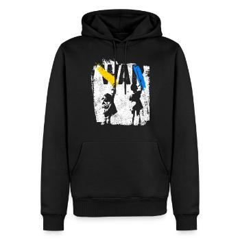 Ukraine | Freiheit kein Krieg Landesfarben - Männer Premium Bio Hoodie - Schwarz - Vorne - Nico (187cm)