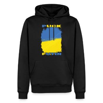 Puck Futin - Ukraine Ukrajina - Free Ukraine - Männer Premium Bio Hoodie - Schwarz - Vorne - Nico (187cm)