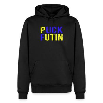 Ukraine Solidarité contre la guerre - Sweat à capuche Premium bio Homme - noir - Devant - Nico (187cm)