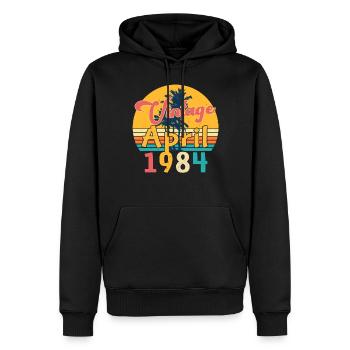 Avril 1984 Palm Vintage - Sweat à capuche Premium bio Homme - noir - Devant - Nico (187cm)