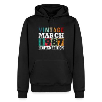 1987 Naissance en mars - Sweat à capuche Premium bio Homme - noir - Devant - Nico (187cm)