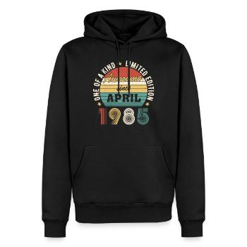 Génial depuis avril 1985 - Sweat à capuche Premium bio Homme - noir - Devant - Nico (187cm)