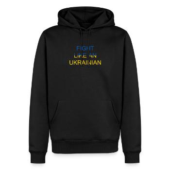 Combattez comme un Ukrainien - Kämpf wie ein Ukrainer - Sweat à capuche Premium bio Homme - noir - Devant - Nico (187cm)