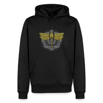 Libellule spirituelle en or Mandala Fleur de Vie - Sweat à capuche Premium bio Homme - noir - Devant - Nico (187cm)