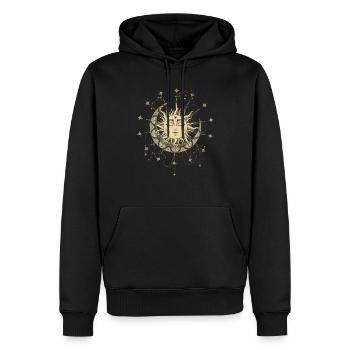 Mandala solaire avec lune et étoiles spirituelles - Sweat à capuche Premium bio Homme - noir - Devant - Nico (187cm)