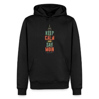 Keep Calm And Say Moin Norddeutsch Vintage Retro - Männer Premium Bio Hoodie - Schwarz - Vorne - Nico (187cm)