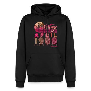 Né en avril 1988 - Sweat à capuche Premium bio Homme - noir - Devant - Nico (187cm)