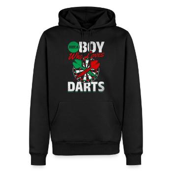 Jeu de fléchettes Joueur de fléchettes Garçon Je ne suis qu’un garçon, - Sweat à capuche Premium bio Homme - noir - Devant - Nico (187cm)