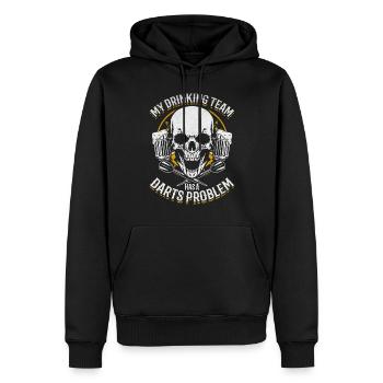 Mon équipe de buveurs a un problème de fléchettes que je joue - Sweat à capuche Premium bio Homme - noir - Devant - Nico (187cm)