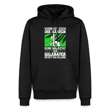 Der Galabauer betritt das Gelände Galabau - Männer Premium Bio Hoodie - Schwarz - Vorne - Nico (187cm)