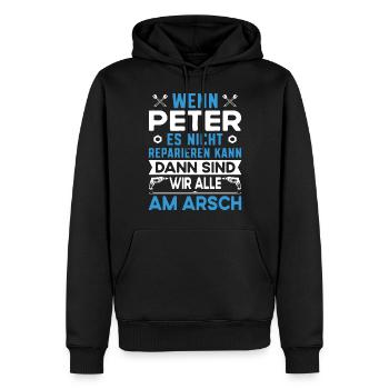 Vorname Peter reparieren Arbeit Büro lustig Fun - Männer Premium Bio Hoodie - Schwarz - Vorne - Nico (187cm)