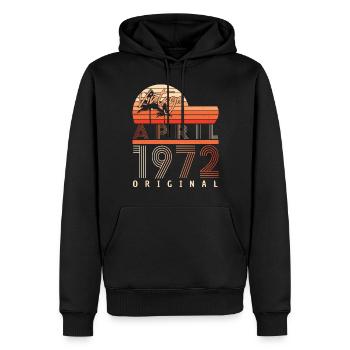 50e anniversaire avril 1972 - Sweat à capuche Premium bio Homme - noir - Devant - Nico (187cm)