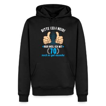 Bitte Kein Neid 70 Jahre alt 70.Geburtstag - Männer Premium Bio Hoodie - Schwarz - Vorne - Nico (187cm)