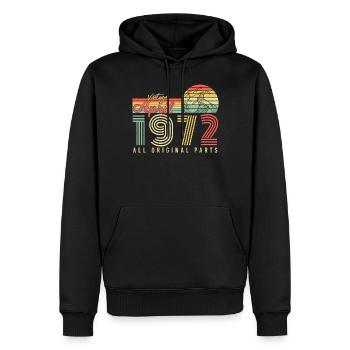 50e anniversaire 1972 Avril - Sweat à capuche Premium bio Homme - noir - Devant - Nico (187cm)