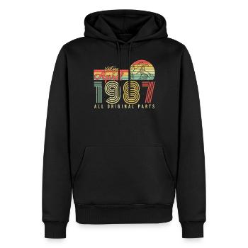 Salutations d’anniversaire 1987 Avril - Sweat à capuche Premium bio Homme - noir - Devant - Nico (187cm)