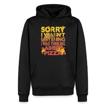 Hab nicht zugehört hab an Pizza gedacht - Männer Premium Bio Hoodie - Schwarz - Vorne - Nico (187cm)