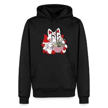 Niedlicher Kitsune Ramen Japanische Nudeln Kawaii - Männer Premium Bio Hoodie - Schwarz - Vorne - Nico (187cm)