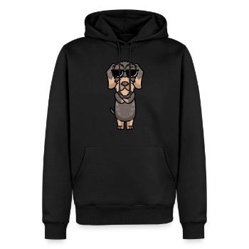 Chien teckel à poil rugueux - Sweat à capuche Premium bio Homme - noir - Devant - Nico (187cm)