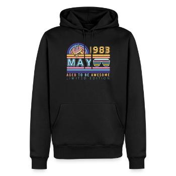 Né en mai 1983 - Sweat à capuche Premium bio Homme - noir - Devant - Nico (187cm)