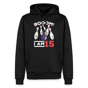 Boom! Ich bin 15 Geburtstag Bowlingspieler Bowling - Männer Premium Bio Hoodie - Schwarz - Vorne - Nico (187cm)