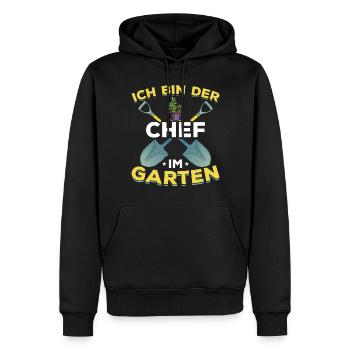Gärtner I Ich bin der Chef im Garten - Männer Premium Bio Hoodie - Schwarz - Vorne - Nico (187cm)