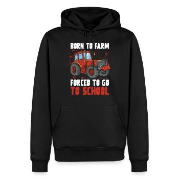 Né à la ferme forcé d’aller à l’école tracteur - Sweat à capuche Premium bio Homme - noir - Devant - Nico (187cm)