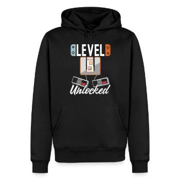 Niveau 8. Idée cadeau de joueur débloquée - Sweat à capuche Premium bio Homme - noir - Devant - Nico (187cm)
