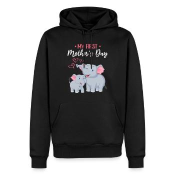 Fête des mères Éléphant Mère Ma première fête des mères - Sweat à capuche Premium bio Homme - noir - Devant - Nico (187cm)