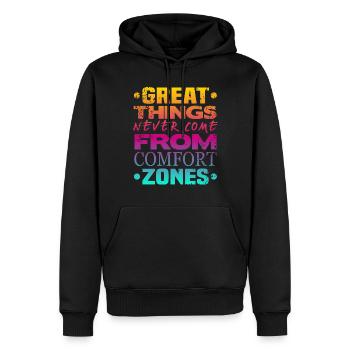 Great Things never Come From Comfort Zones - Männer Premium Bio Hoodie - Schwarz - Vorne - Nico (187cm)