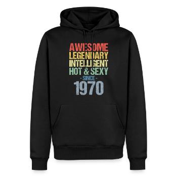 Né en 1970 Né en 1970 Anniversaire - Sweat à capuche Premium bio Homme - noir - Devant - Nico (187cm)
